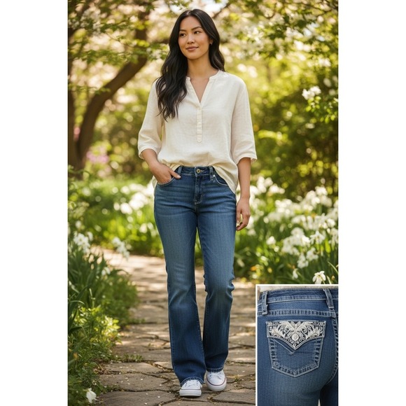 Miss Me Fleur Embellished Pocket Jeans Size 29 Medium Wash Bootcut Denim - Picture 10 of 10